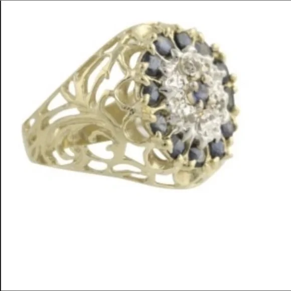 10k solid gold blue sapphire Diamond ring - Picture 3 of 8